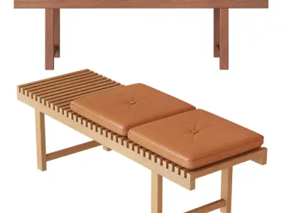 Wooden bench Sora with leather cushions 3D model