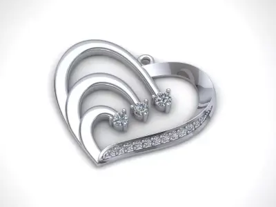 2 Pendants heart with diamonds 3D print model
