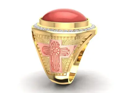 Mens Red Agate Cross Ring 3D Model 641 3D print model