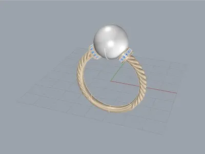 Fashion Ring with Pearl and diamonds  3D print model