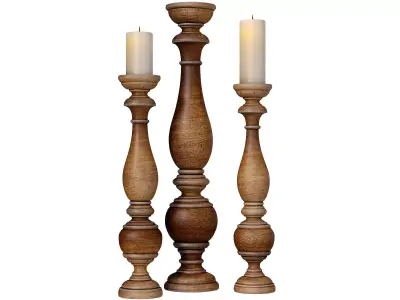 Rustic Wooden Aged Patinated Candle Holders 3D model