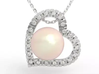 Stunning Heart Pearl Pendant Diamond 3D print model