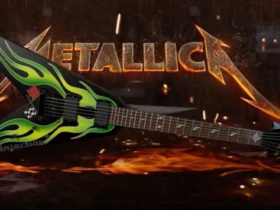 Metallica - James Hetfield ESP JH-1 Green Flame V Guitar 3D model