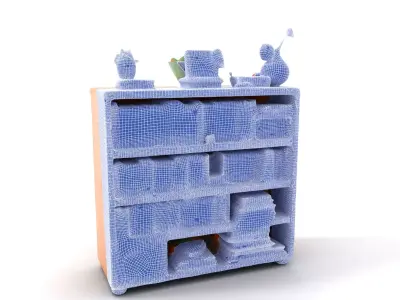 Colorful Wooden Bookshelf Model Pack with Accessories Low-poly 3D model