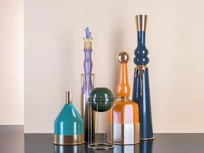 Yellow Metal Detailed Vases  - Giorgio Morandi Set 3D model