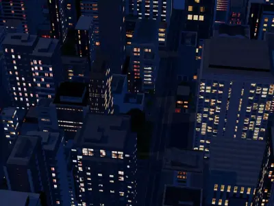 City Downtown Skyscraper Street 02 - NIGHT Low-poly 3D model