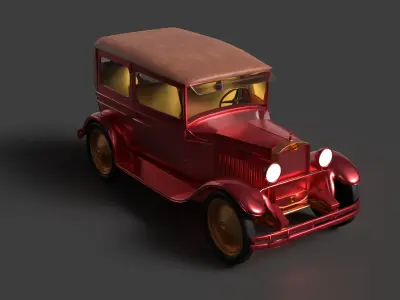 Chinese red vintage car   Low-poly 3D model by aceimagedesign-1