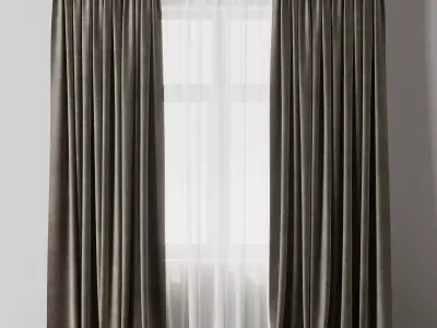 Curtain with rod 09 Curtain brown Low-poly 3D model