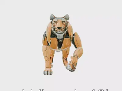 Robotic Tiger with Gold Black Pattern and Laser Mounts Low-poly 3D model