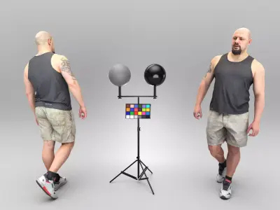 Bald athletic man walking 376 Low-poly 3D model