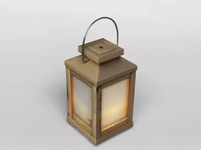 Wooden Lantern with Candle 3D Model 3D model