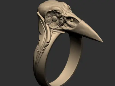 Skull crow ring 3D print model