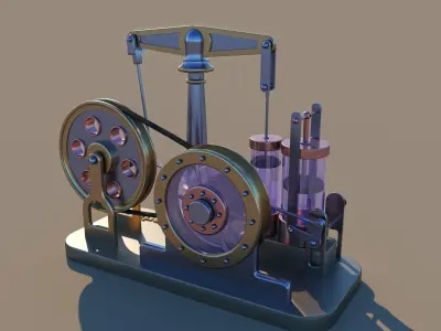 Steam motor engine with animation 3D model
