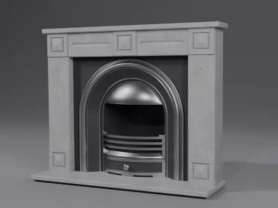 Polished Concrete Mantelpiece with open metal fireplace 3D model