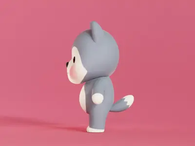 Wolf Cartoon Character Chibi Kawaii  Low-poly 3D model