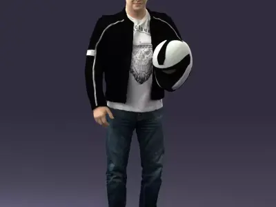 Biker in a motorcycle jacket with a helmet 0083 3D model