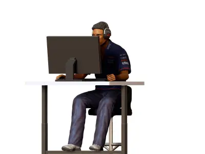 N1 Race team engineer with chair and desk 3D print model