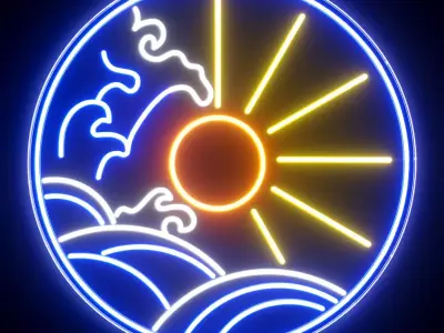 Ocean Sun Neon Sign 3D model