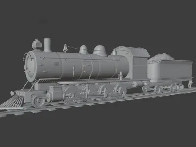 Old train locomotive and wagon 3D model