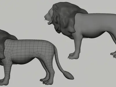 Lion Couple Low-poly 3D model