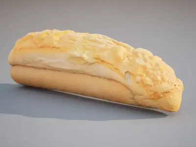 Baguette with cheese Game ready 5K triangles 4K PBR textures Low-poly 3D model