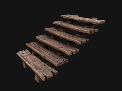 Medieval Wooden Stairs threshold Low-poly 3D model