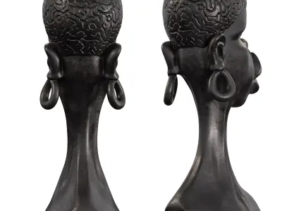 Stylized Tribal Statue - Dark Bronze Woman Bust 3D model
