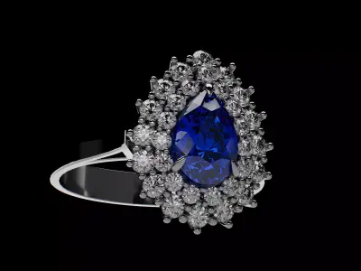 Sapphire Diamond Halo Ring and Pendant  3D print model