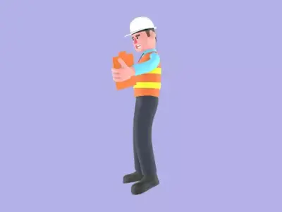 3D Cartoon Male Architect Character - Angry Inspection Pose 3D model