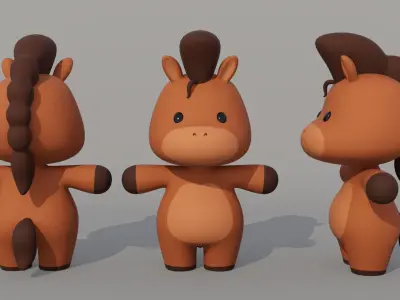 Rigged Cartoon Horse Low-poly 3D model