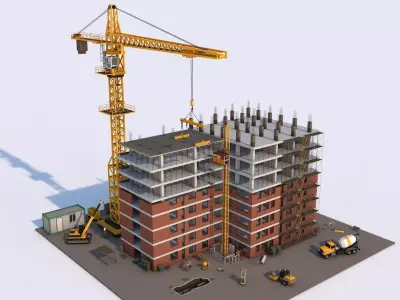 Under Construction Building Scene Low-poly 3D model