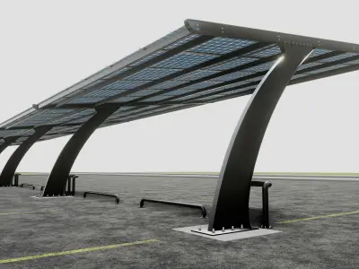 10 Cars L Type Modern Solar Carport 3D model