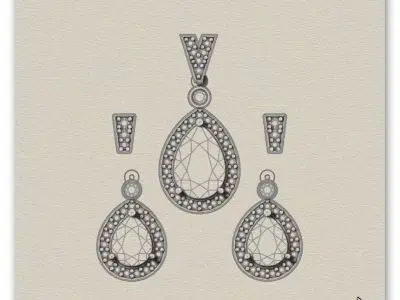 pear halo jewelry set earring and pendant 3D print model