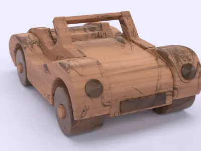 Wood toy car Low-poly 3D model