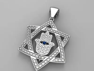 Gold pendant with a hamza hand inside a Star of David 3D model  3D print model