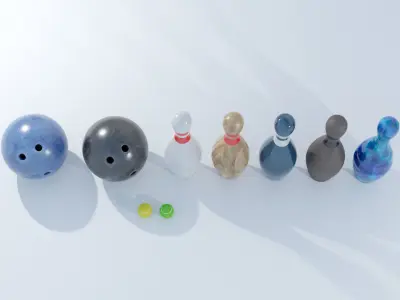 Bowling and tennis balls and accessories Low-poly 3D model