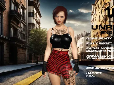 Tattoo girl full rigged - game ready - animated Low-poly 3D model