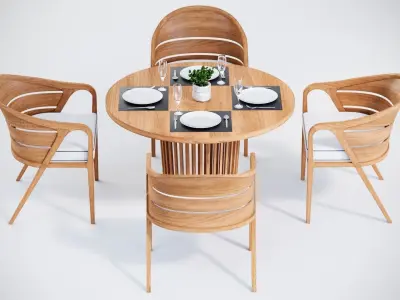 Rounded table with 4 chairs model 3D model