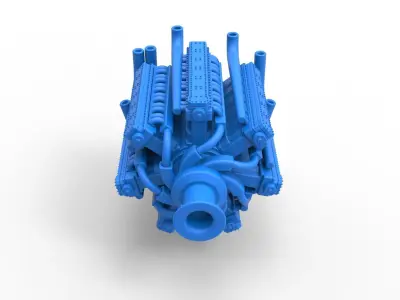 Engine 42 cylinder for Pulling tractor Scale 1 to 25 3D print model