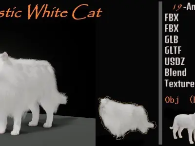White House Cat Low-poly 3D model