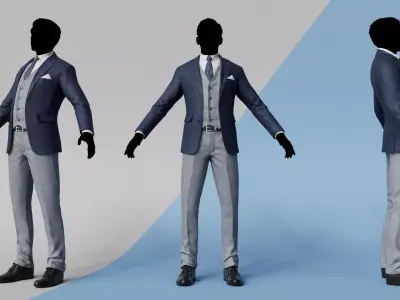Men Pans with Shirt Blazer and Shoes Mix Grey Blue Black Low-poly 3D model