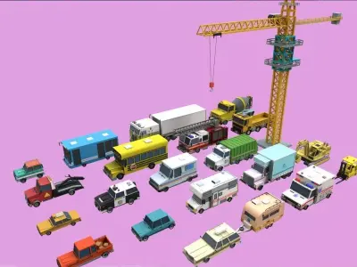 Lowpoly Cars City Pack Low-poly 3D model