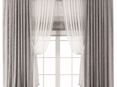 Gray Linen Double Layer Curtains 3D model