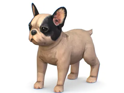 Beige French Bulldog Dog Puppy Low-poly 3D model