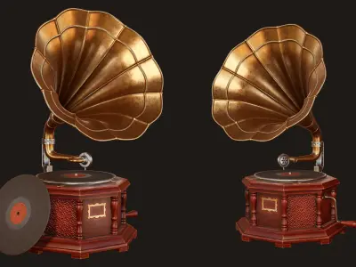Vintage Gramophone - PBR Game Ready Low-poly 3D model