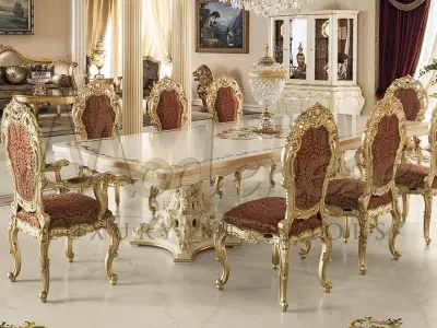Venetian dining table in ivory finish and customized inlay 3D model