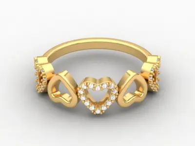 A Symphony of Hearts Yellow Gold Lab Grown Diamond Heart Band  3D print model