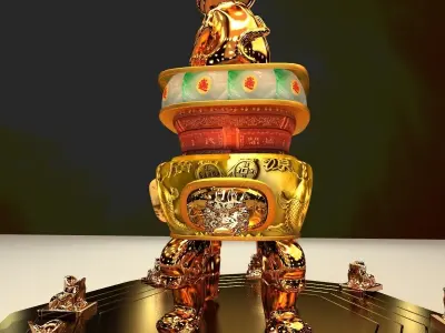 Chinese monkey with burner and yuanbao 3D model