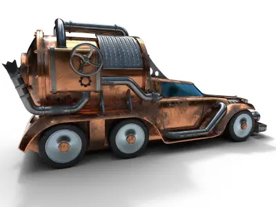 Car steampunk PBR low poly Low-poly 3D model