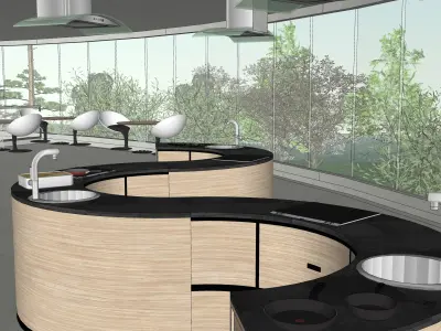 3D design of a research center in the mountains Low-poly 3D model